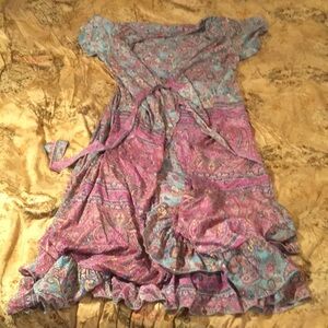 Elegant Paisley Boho Dress in Pink and Blue